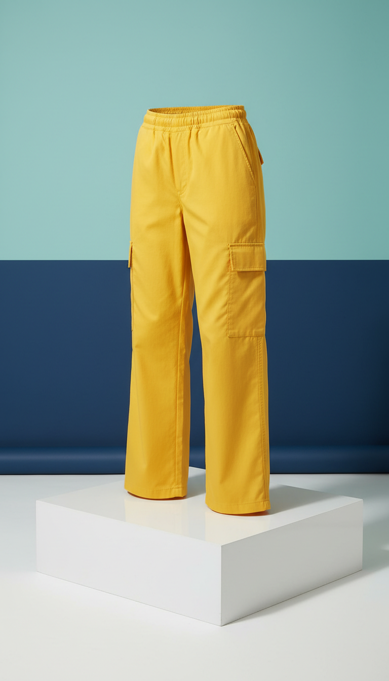 Electric Yellow Wide-Leg Cargo Trousers