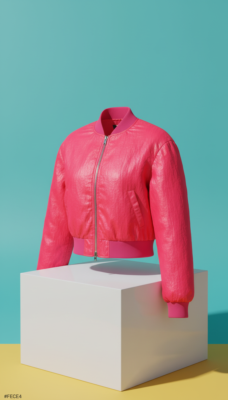 Neon Fuchsia Cropped Bomber Jacket
